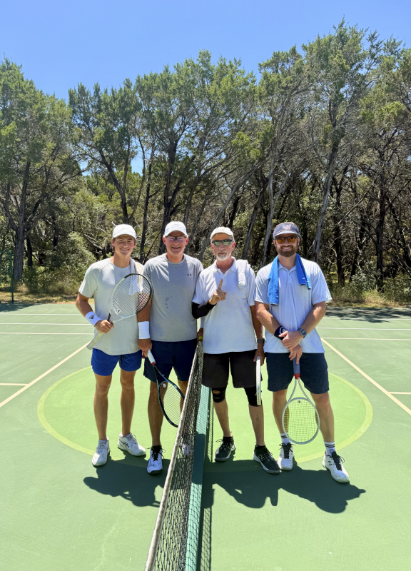Brett Playing Tennis With His Dad, Brother, and Father-In-Law